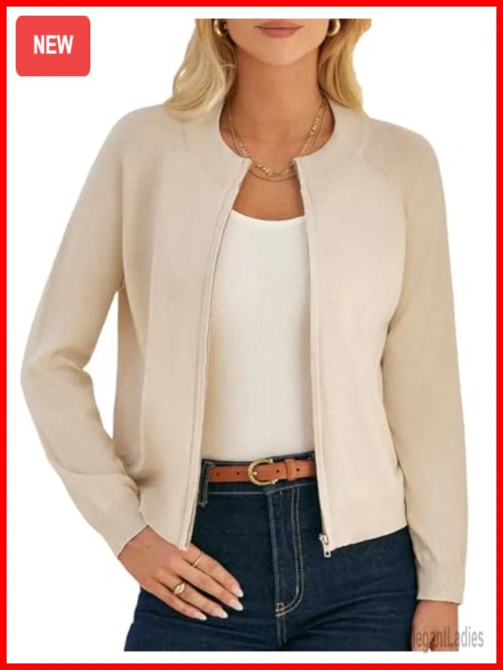 Womens Zip Up Cardigan Sweater Knit Lightweight Long Sleeve Crochet Jacket